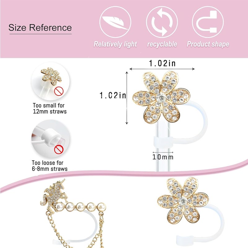 SEMATA 2PCS Elegant Straw Cover Cap for Stanley Cup Accessories,Bling Crystals Straw Toppers for Stanley Tumbler 40&30 oz,Rhinestone Reusable Straws Tips Protectors Compatible with 10mm Straws - Image 2